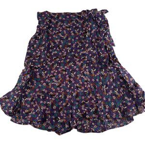 Band Of The Free Women's Faux Wrap Midi Skirt Size Large Purple Ivory Floral